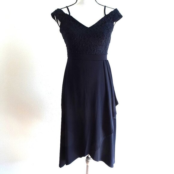 Alexa B Nites Dresses & Skirts - Alexa B Cocktail Dress Women's Size 6 Blue Lace Top Faux Wrap